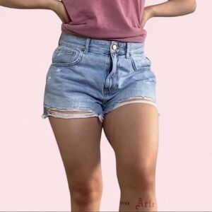 Zara Light Blue High-Rise Denim Cutoff Shorts
